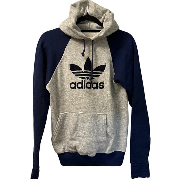 Vintage 80s Adidas Two Tone Center Pocket Hoodie Adult Medium